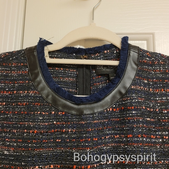 NWT $149 Faux Leather Trim Tweed Sheath Shift Dress - Picture 13 of 17